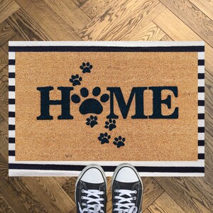 Home with Paw Prints Welcome Mat, Door Mat, Entry Decor