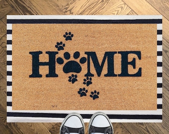 Home with Paw Prints Welcome Mat, Door Mat, Entry Decor