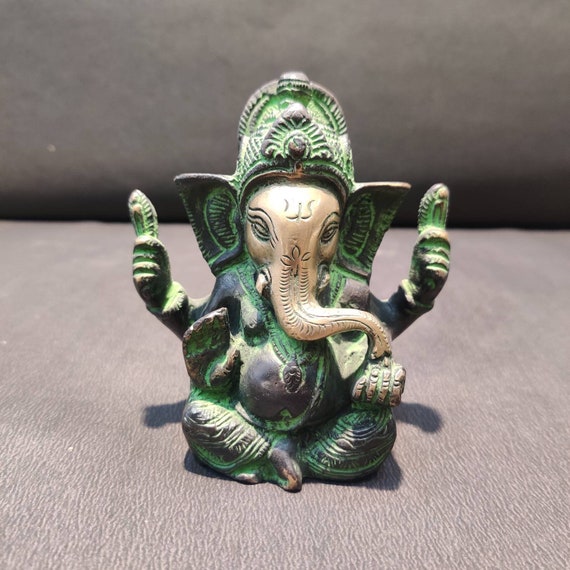 Brass Ganesha Statue - 4 Inch Elephant God for Altar
