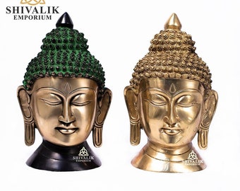 Handmade Brass Buddha Head Statue: Indian Altar Decor, Spiritual Gift (10 inch)