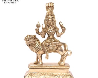 Brass Devi PRATYANGIRA statue, 6inch, Handmade Brass small size Devi Pratyangira statue of pooja or temple, Narasimhi idol, Simhamukha Laxmi