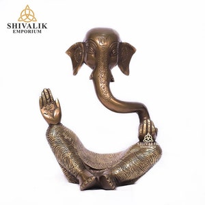 Brass Abstract GANESHA Statue, 8inch, Modern Art Handmade Ganesha with stone inlay work, God of New Beginning, Elephant Head God statue