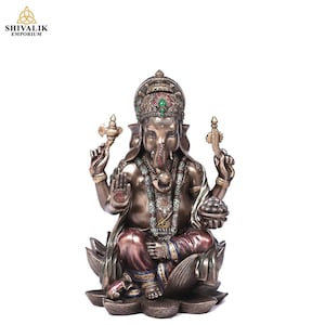 Statue de Ganesha en résine, 7,25 pouces, statue de Ganesha de bénédiction, statue de Mahaganpati, statue de Dieu éléphant, Ganesha pour autel, statue de Ganesha de Lotus