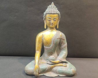 Handmade Bronze Buddha Statue: 11-inch Nepali Patina Finish