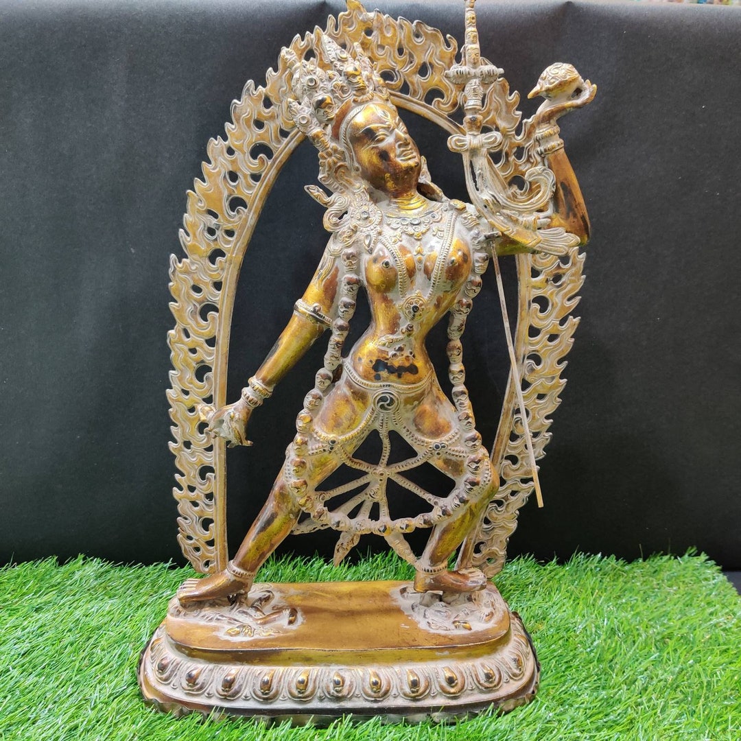 Vajrayogini Statue, 17inch, Handmade Bronze Nepali Vajrayogini Idol With Prabhaval Arch, Dakini