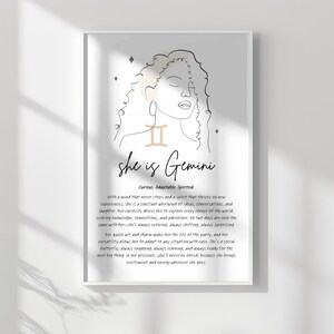 She is Gemini Zodiac Art Print | Gemini Woman Poster | Inspirational Wall Art | Instant Download