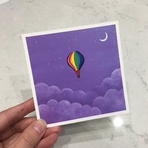 Hot Air Balloon Art Print | 4"x4" | 5"x5" | Original Acrylic Painting | Clouds Painting | Birthday Gift | Pretty Wall Art