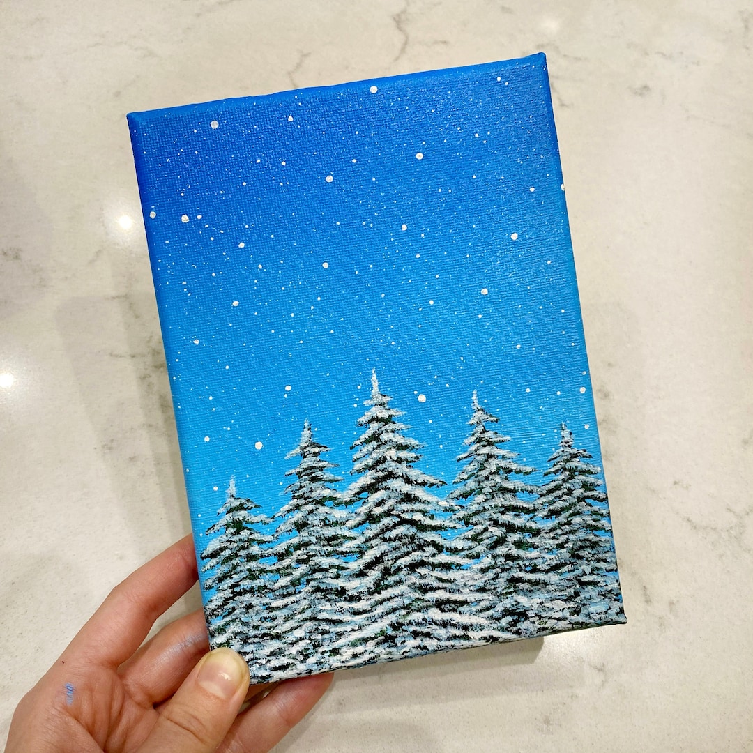 Snowy Trees Painting | 5"x7" | Snow Scene Painting | Canvas Wall Art ...