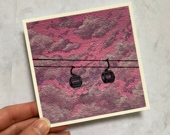 Cable Cars Art Print | 4&quot;x4&quot; | 5&quot;x5&quot; | Original Acrylic Painting | Clouds Painting | Birthday Gift | Pretty Wall Art