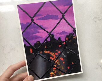 Pink City View Art Print | 5&quot;x7&quot; | NYC Art Print | Original Acrylic Painting | Birthday Gift | Modern Wall Art