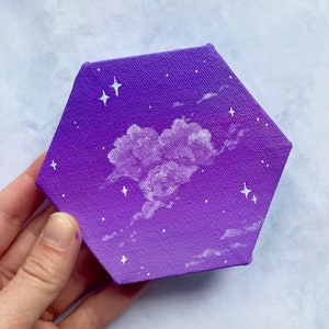 Heart Clouds Painting | 3.5”x3.5” | Calm Painting | Mini Canvas Art | Cute Desk Accessory | Original Acrylic Painting