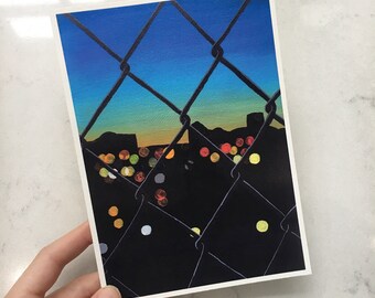 Blue City View Art Print | 5&quot;x7&quot; | Original Acrylic Painting | Night Sky Art Print | Birthday Gift | Pretty Wall Art