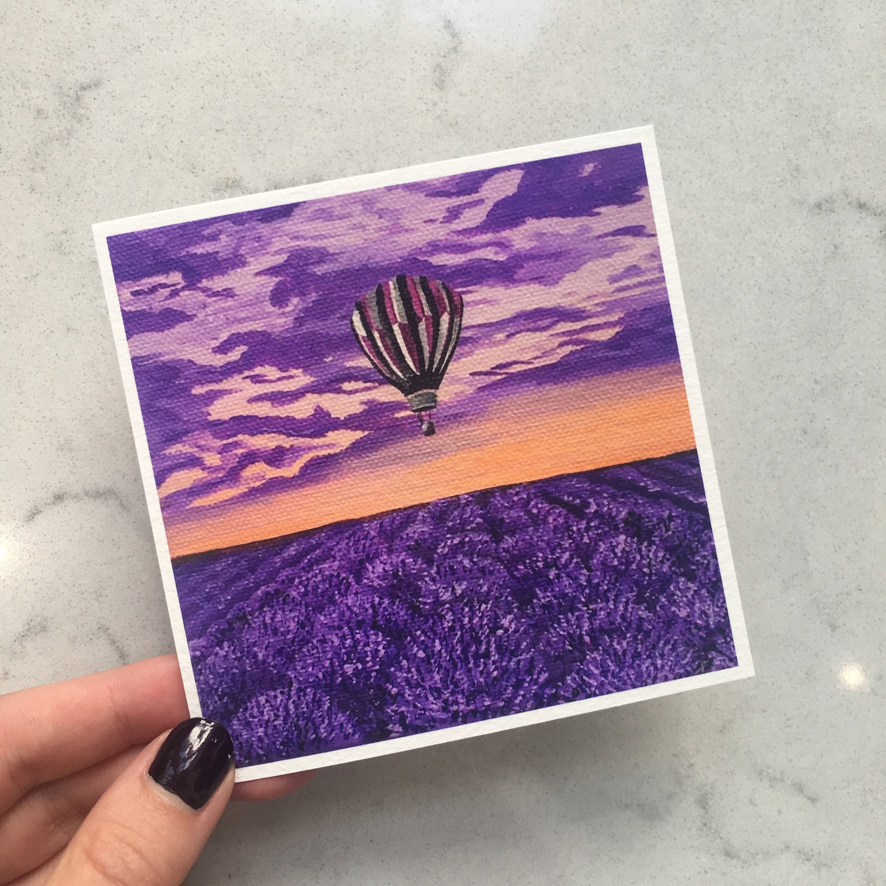 Lavender Field Art Print | 5"x5" | 4”x4” | Birthday Gift | Flowers Art Print | Original Acrylic Painting | Pretty Wall Art