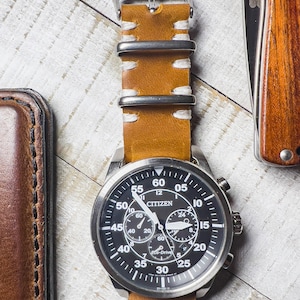 The Charlie Handcrafted Custom Leather Military Watch Strap Zulu 19mm