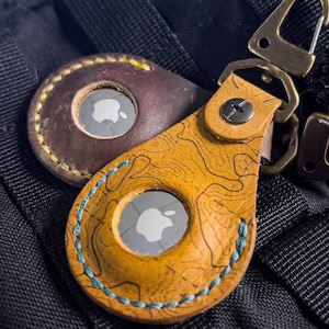The Wilson Leather AirTag Case Holder Keychain personalized custom topographic map