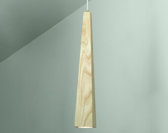 Handgefertigte Esche Holz Pendellampe: Naturholz Designer Wandleuchte