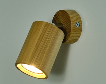 Cylindrical Ash Wood Spotlight: Handcrafted Wall/Ceiling Lamp, Natural Warmth