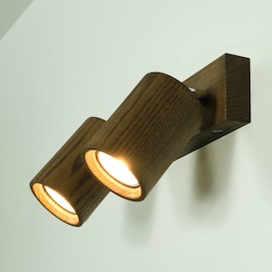 Wooden lamp, Wall lamp, designer sconce, double sconce, wall decor, interior design, spotlight, unique lamp, natural wood, cylindrical lamp