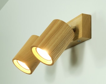 Ash Wood Wall/Ceiling Lamp: Swivel Spotlight/ Handcrafted Natural Warmth/ Directional Lighting