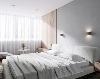 Esche Wandleuchte: Boho Nachttischlampe, Industrial Cube Design