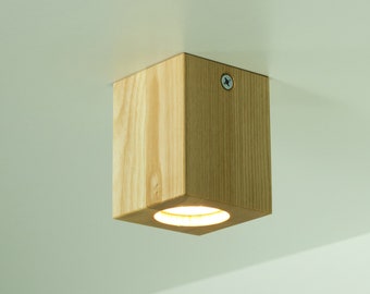 Modern Ash Wood Ceiling Lamp: Flush Mount Fixture