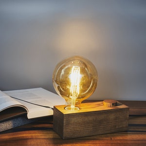 Retro Wood Table Lamp with Dimmer Switch