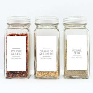 Ensemble français • Étiquettes minimalistes pour garde-manger • Étiquettes minimalistes pour épices • Étiquettes minimalistes • Organisation pour les épices • Étiquettes pour pots • épices en français