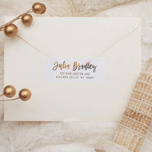 Autocollants Gold Foil • Étiquettes minimalistes • Étiquettes d’adresse de retour • Étiquette d’adresse personnalisée • Étiquette d’adresse personnalisée • Calligraphie Étiquettes d’or