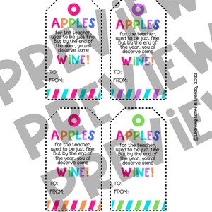 Teacher Appreciation Wine Gift Tags: End of School (digital Download ...