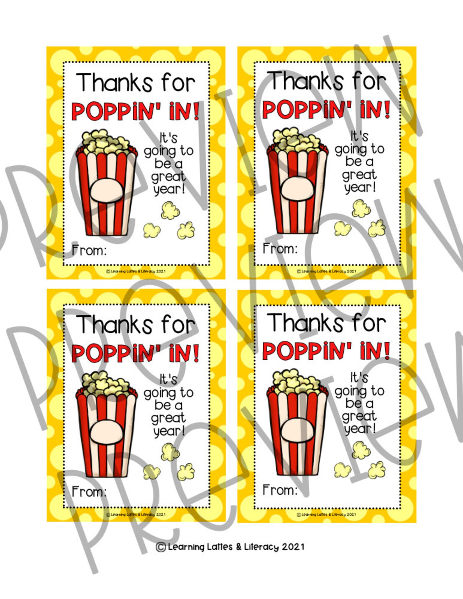 Popcorn Gift Tags For Students Back to School Night Etsy