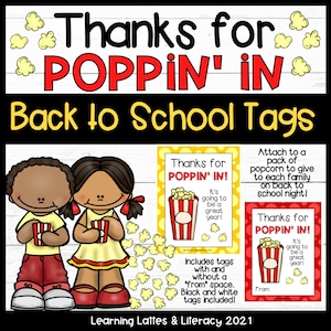 Popcorn Gift Tags For Students Back to School Night Welcome Thanks for Poppin In Student Popcorn Gift Tags Meet the Teacher Gift Tags