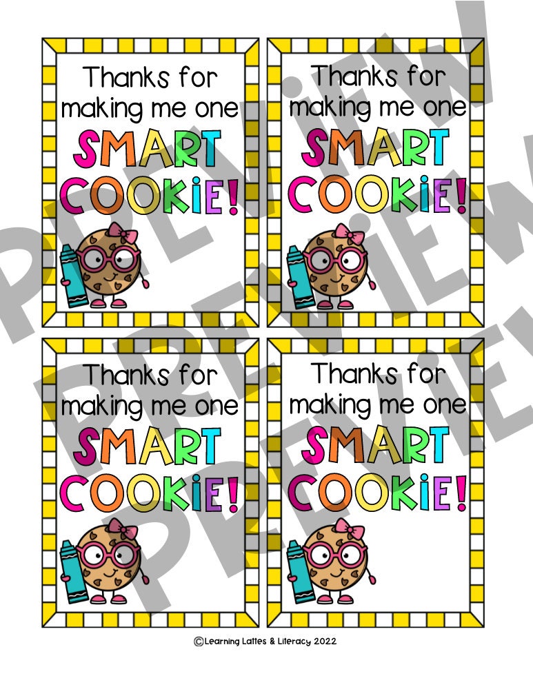 Teacher Appreciation Cookie Tags One Smart Cookie Teacher End of Year ...