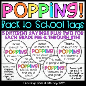 Poppin In Back to School Gift Tags Treats Meet the Teacher Grades PreK-8 Student Candy Gift Tags Meet the Teacher Gift Tags