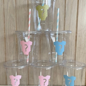 Gender Reveal Disposable Cups With Lids + Straws