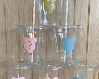 Gender Reveal Disposable Cups With Lids + Straws