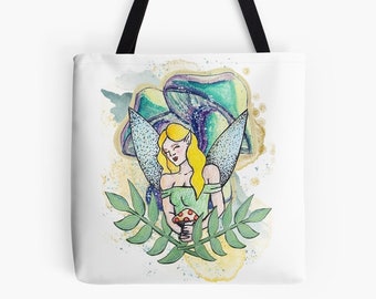 Tote con estampado de hada de las setas