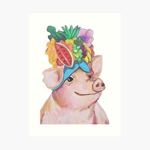 Pig in a Fruit Hat Art Print