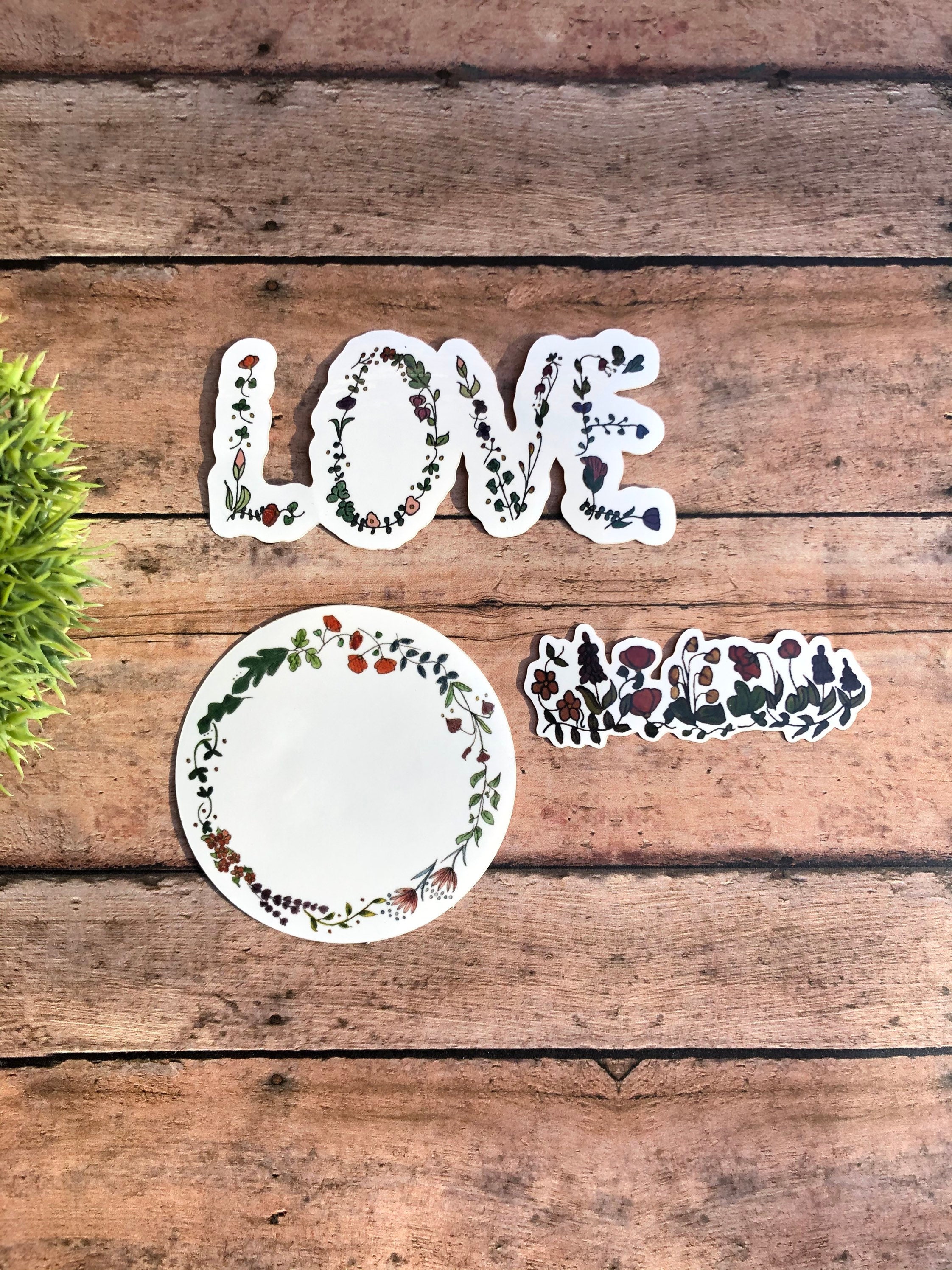 Floral Sticker Set 3 Pack Decorative Sticker Set Love Etsy
