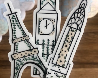 Wanderlust collection| Eiffel Tower, Chrysler Building, Big Ben Stickers | Travel Stickers