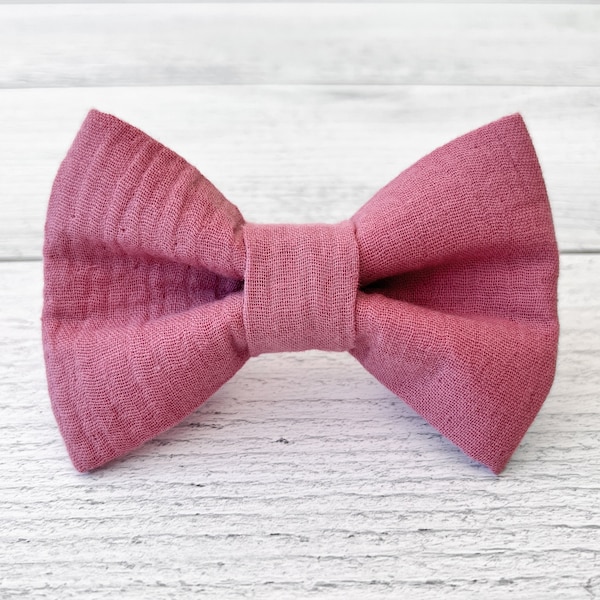 Dog Bow Tie, Dusty Rose Gauze Dog Bowtie, Mauve Pet Bow for Dog Collar