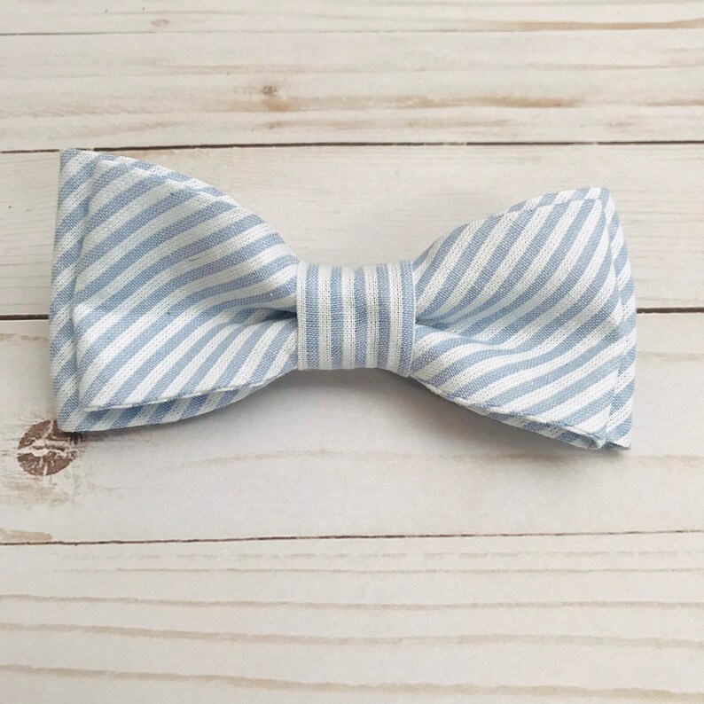 Preppy Bowtie for Dog Collar Blue and White Seersucker Pet Bow Tie Dog Bowtie for Wedding Dog Bowtie