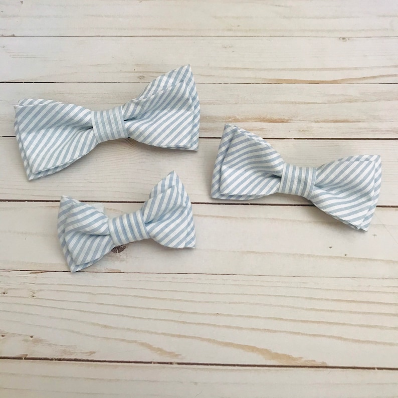 Preppy Bowtie for Dog Collar Blue and White Seersucker Pet Bow Tie Dog Bowtie for Wedding Dog Bowtie