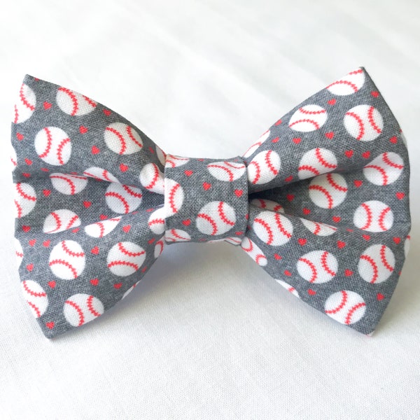 Dog Bow Tie, Baseball Dog Bow, Spring Season Pet Bowtie, Removable Gray Dog Bow Tie for Collar