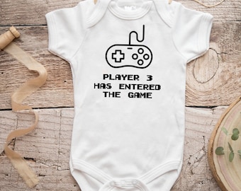 Baby gamer Bodysuit, Video Game Baby Bodysuit, Player 3 has Entered the Game, Gamer Baby, Nerd Baby Bodysuit