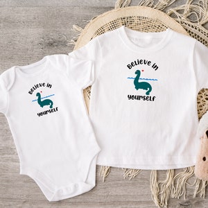 Lil&#39; Nessie Believe in Yourself Baby Bodysuit Bodysuit, Loch Ness Monster Gift, Kids Loch Ness Monster Shirt