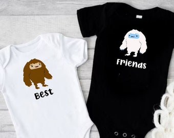 Twin Sasquatch Yeti Bodysuit Set, Twin Yeti Baby, Lil Bigfoot, Sasquatch Baby, Bigfoot Baby, Bigfoot Bodysuit, Yeti Baby bodysuit