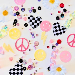 Pink Happy Smiley Face Party Confetti | Happy Face Table Scatter | Pink Glitter Party | Pinky Smiley Face Decor| One Rad Chick Party