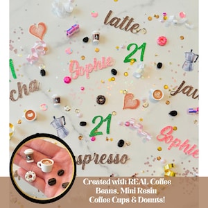 DELUXE Coffee Lover Birthday Party Confetti | Perfect Blend Coffee Party | Pink and green Glitter Party | Coffee Bean Party Decor