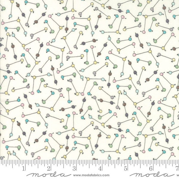 Meow or Never Quilt Fabric Moda Fabrics. One Yard Cut. Cream background/ connect the dots/pastel dots/lines and tiny numbers. Metro design.