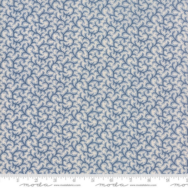 Portsmouth by Minick and Simpson for Moda Fabrics | Half Yard, Yard Continuous Cuts | Antique white quilt fabric with blue vines | Classic